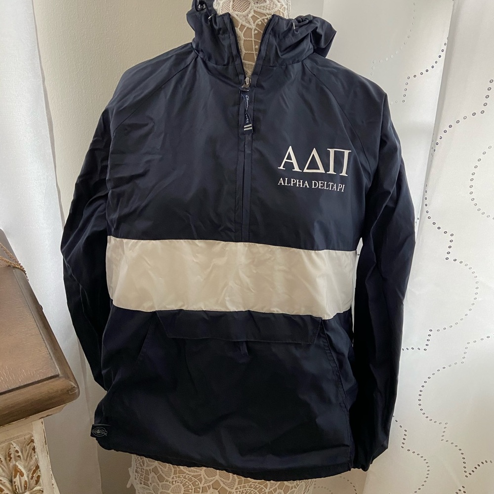 Charles River Apparel Navy and White Alpha Delta Pi Pullover Windbreaker